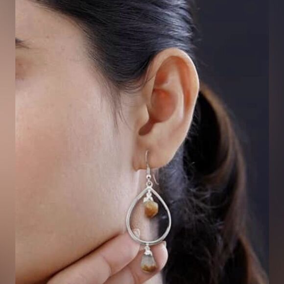 Brazilian Natural Citrine Drop Earrings in Silvertone 42.50ctw - Picture 3 of 15